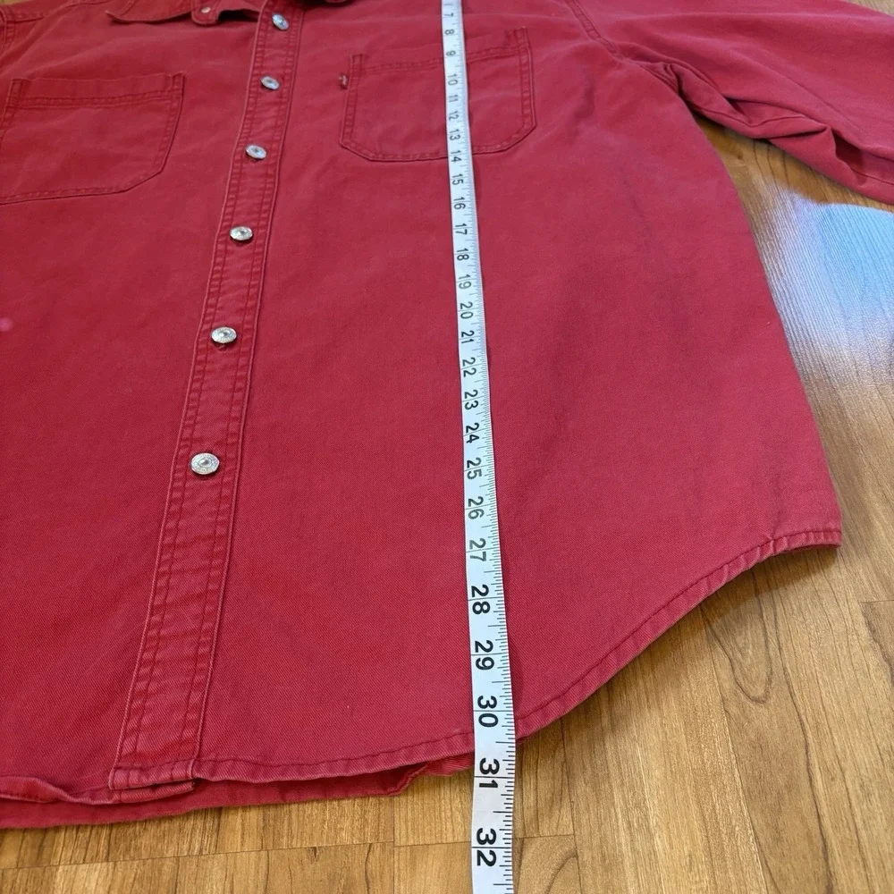Vintage Levi's Red Tab Shirt 90s Red Denim Metal Buttons Large Western Rodeo